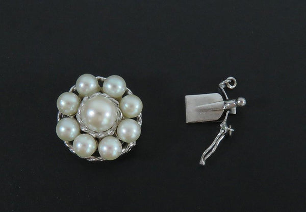 High Quality 14k White Gold Pearl Cluster Clasp for a Double Pearl Strand