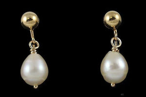 Modern 14k Yellow Gold and Baroque Pearl Dangle Drop Earrings Screw Back