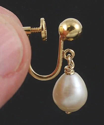 Modern 14k Yellow Gold and Baroque Pearl Dangle Drop Earrings Screw Back