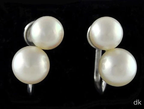 Pair of Silver Double Pearl Screw-Back Earrings