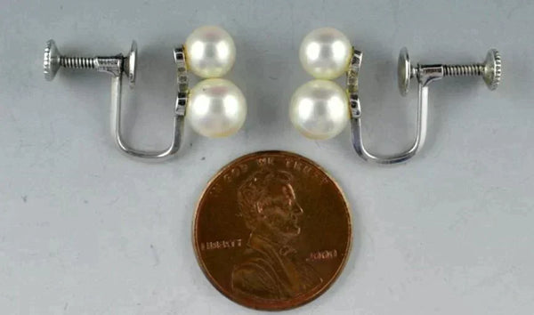 Pair of Silver Double Pearl Screw-Back Earrings