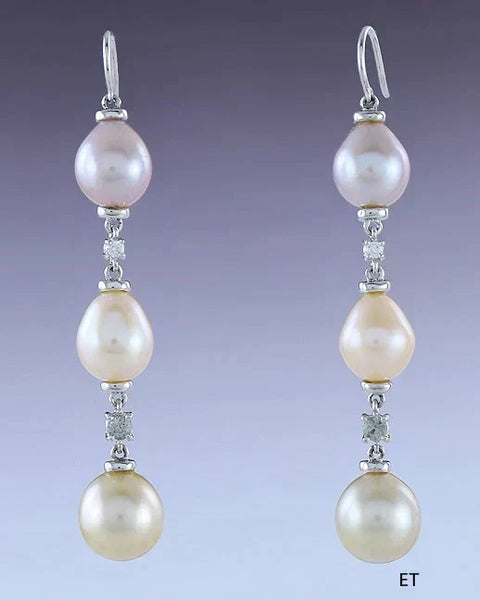 Beautiful Pair 18k White Gold Diamond Sapphire & Pearl Dangle Earrings
