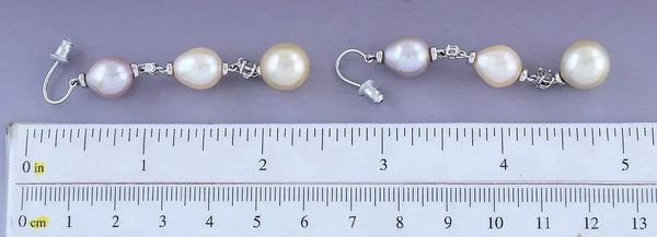Beautiful Pair 18k White Gold Diamond Sapphire & Pearl Dangle Earrings