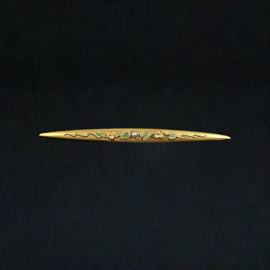 Super Art Nouveau 14k Gold Enameled Pearl Bar Pin c1900 Brooch