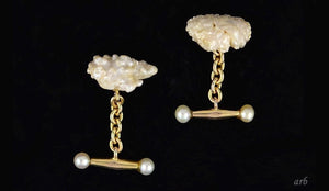 Unique VTG/Antique 14k Yellow Gold Mississippi River Freshwater Pearl Cufflinks