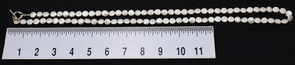 Long 38 Inch Real Flat Pearl Necklace w/ Sterling Silver Toggle Clasp