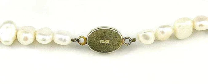 Lovely Chinese Natural Pearl and Green Malachite Bead Necklace w/ Silver Clasp