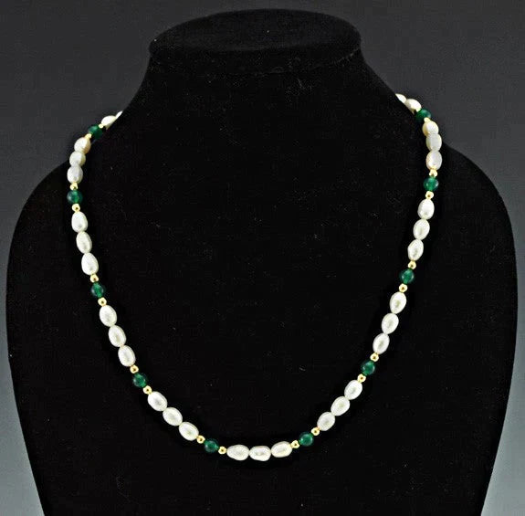 2 Genuine Pearl Green Red Stone Necklaces 1 Bracelet