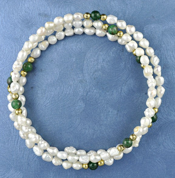 2 Genuine Pearl Green Red Stone Necklaces 1 Bracelet