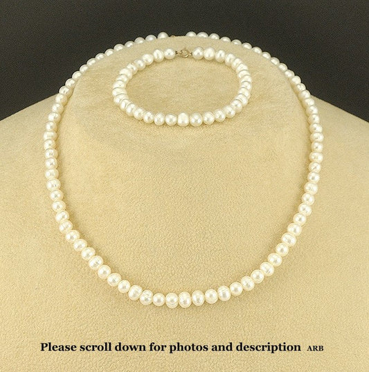 Freshwater Pearl 17" Necklace and 7" Bracelet Set w 10k Yellow Gold Clasps