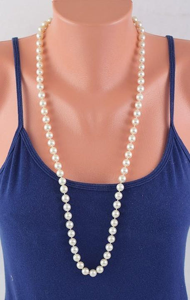 Fancy 9mm 32" Strand of Akoya Pearls 14K Gold Clasp Necklace