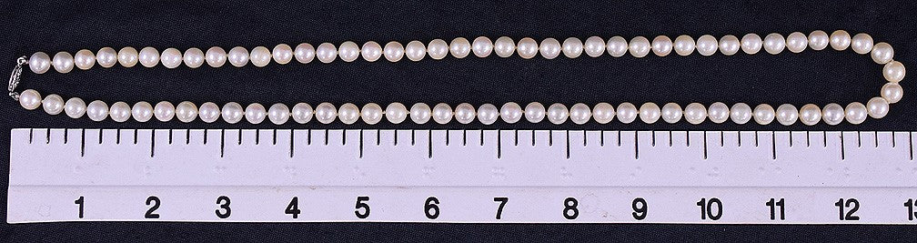 Long Beautiful Necklace of White Cultured Pearls w/ 10k White Gold Clasp 26.75"