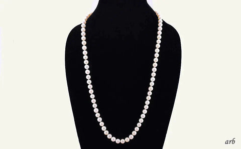 Long Beautiful Necklace of White Cultured Pearls w/ 10k White Gold Clasp 26.75"