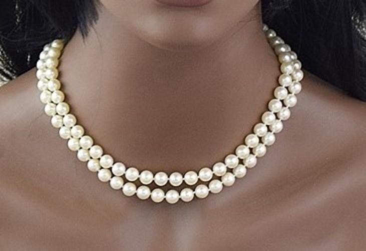 Fabulous 21-22kt Gold Diamond Purple Sapphire Double Strand 7mm Pearl Necklace