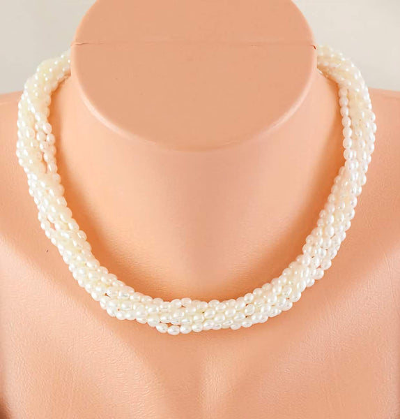 Beautiful 7 Strand Pearl Torsade Necklace w/ 14k Gold Clasp