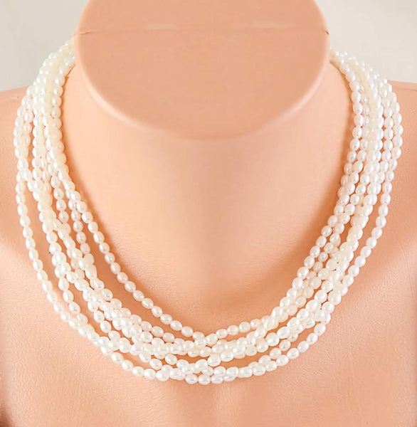 Beautiful 7 Strand Pearl Torsade Necklace w/ 14k Gold Clasp