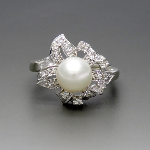 Dazzling 14k White Gold ~8mm Pearl ~.22ct Diamond Ring