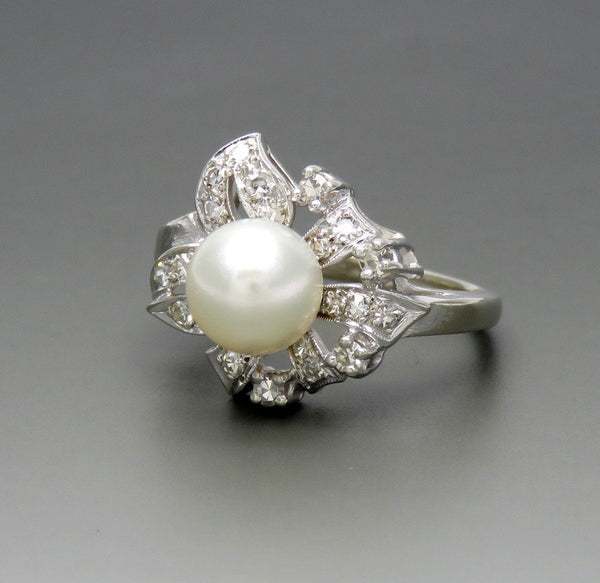 Dazzling 14k White Gold ~8mm Pearl ~.22ct Diamond Ring