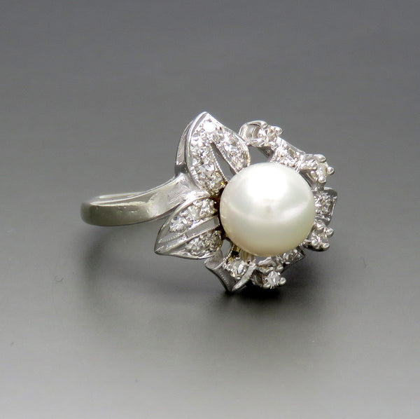 Dazzling 14k White Gold ~8mm Pearl ~.22ct Diamond Ring