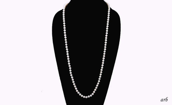 Wonderful 30.5" Long Necklace of Individual-knotted White Pearls w/ 14k Clasp
