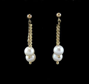 Fabulous Quality 14K Yellow Gold 5.9mm Pearl Dangle/Drop Earrings