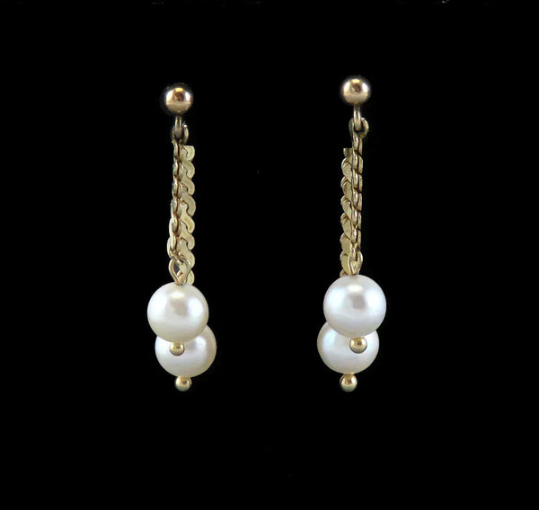 Fabulous Quality 14K Yellow Gold 5.9mm Pearl Dangle/Drop Earrings