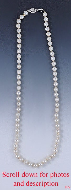 Pretty Individually Knotted Strand of Pearls 14K White Gold Clasp