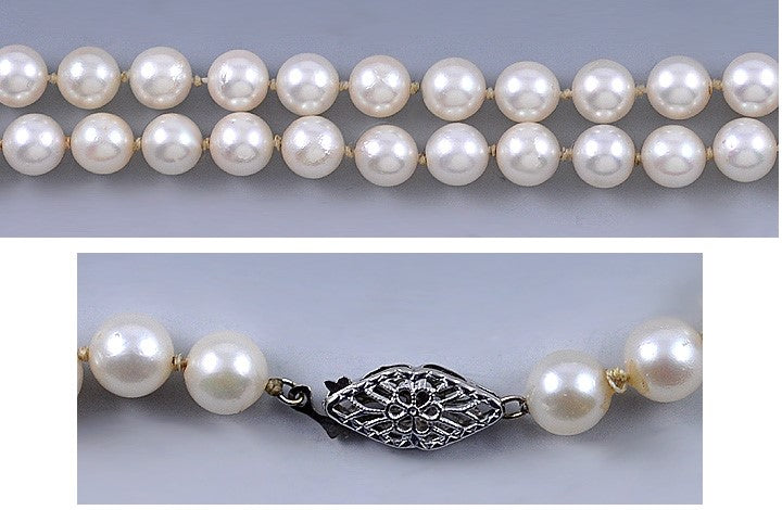 Pretty Individually Knotted Strand of Pearls 14K White Gold Clasp