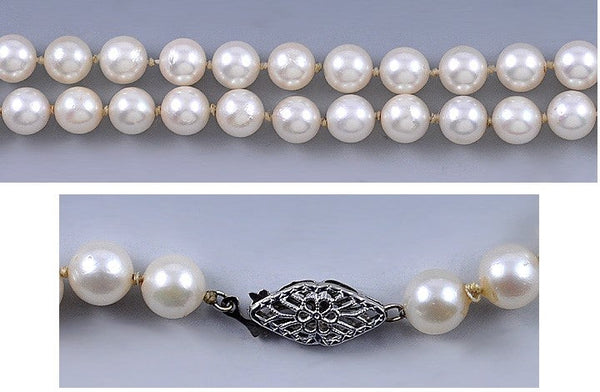 Pretty Individually Knotted Strand of Pearls 14K White Gold Clasp