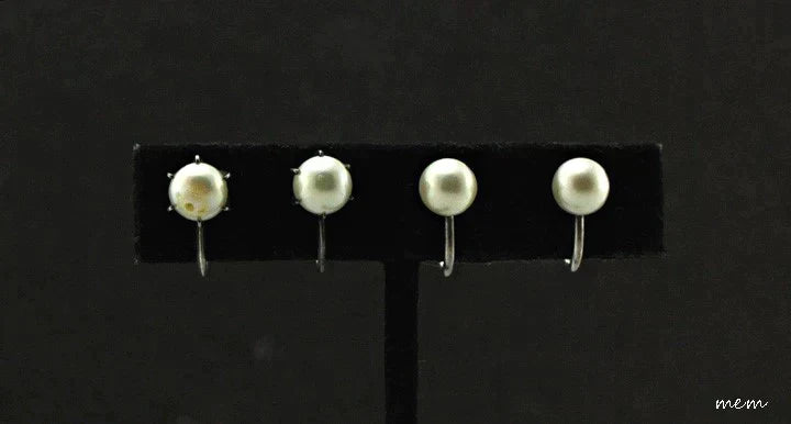 2 Pairs Sterling Silver Pearl Screw-Backed Earrings