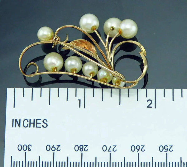 Vintage Japanese 14K Yellow Gold & Pearl Openwork Form Pin/Brooch 2" 6.4grams