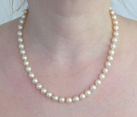 Fabulous Single Strand Baroque ~7.6mm Pearl Necklace 14k Gold Filigree Clasp