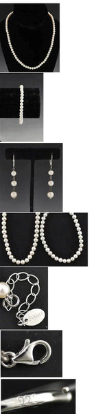 Beautiful 3 Pc Genuine Pearl Jewelry Sterling Silver Necklace Bracelet Earrings