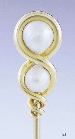 c1900-1925 Gorgeous 18k Gold & Pearl Infinity Loop Stickpin