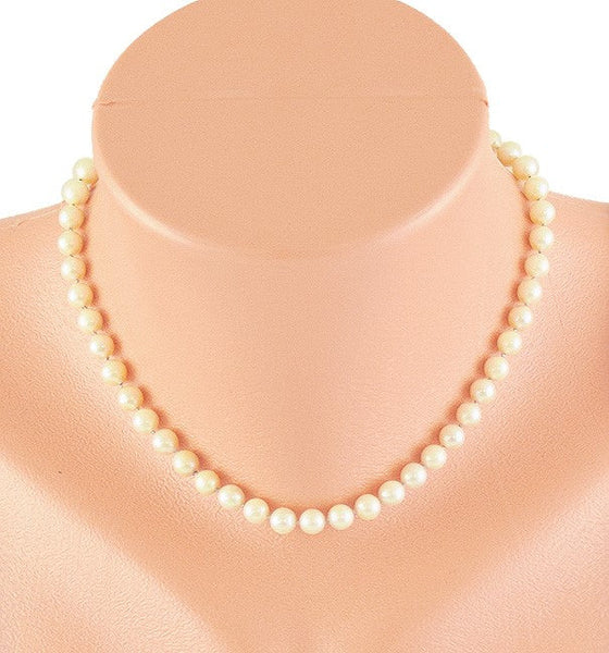 Beautiful Single Strand 6.5mm Pearl Necklace w 14k White Gold Filigree Clasp