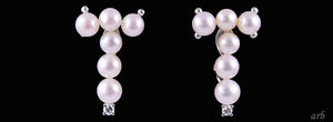 Fun Pair of Gleaming Vintage White Pearl and Diamond "T" Shaped Clip Earrings