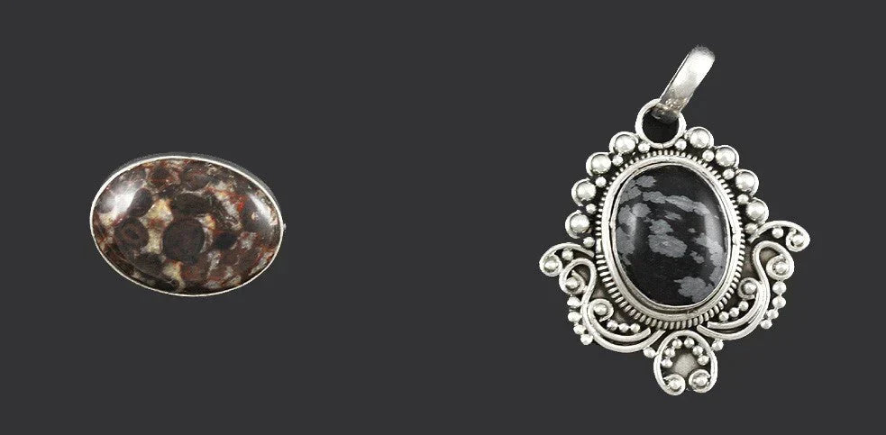 2 Pc Sterling Silver Genuine Agate Stone Jewelry Pendant and Pin/Brooch