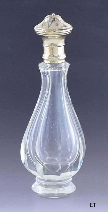 Antique Fab 14k Gold & Cut Glass / Crystal Perfume Scent Bottle w Star Design