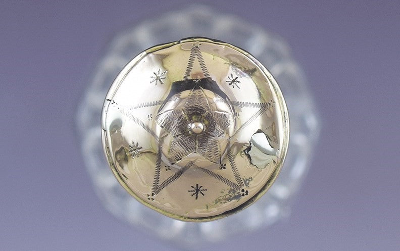 Antique Fab 14k Gold & Cut Glass / Crystal Perfume Scent Bottle w Star Design