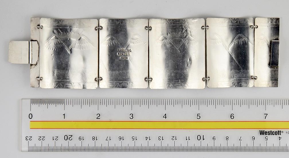 Terrific Peruvian Sterling Silver Engraved Bracelet w/ Andes Mtns, Llamas, Women