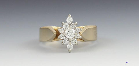 Nice 14k Yellow Gold & Diamond Navette Cluster Ring Size 5