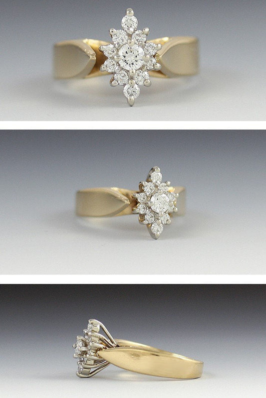 Nice 14k Yellow Gold & Diamond Navette Cluster Ring Size 5
