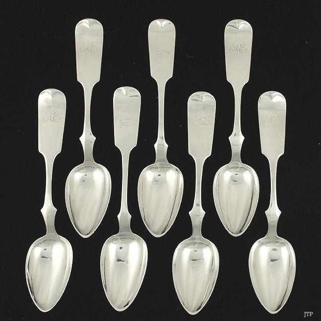 7 1830s Philadelphia Coin Silver Fiddle Serving Spoons