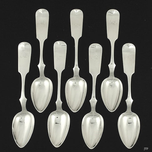 7 1830s Philadelphia Coin Silver Fiddle Serving Spoons