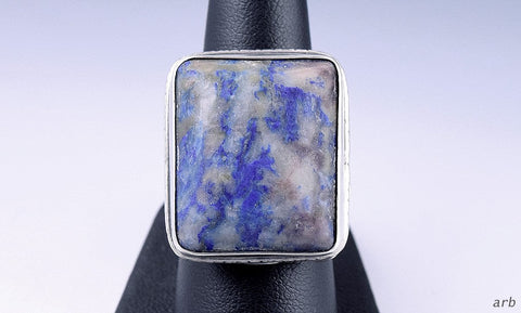 Vintage Sterling Silver Ring w/ Blue Sodalite Stone and Swirl Designs Sz 6.75