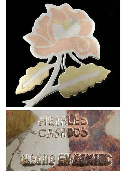 Unique Metales Casados Mixed Metal Silver Pretty Flower Pin Brooch