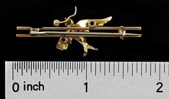 Charming Antique 10k Yellow Gold Pearl Cute Bird Swallow Sparrow Bar Pin