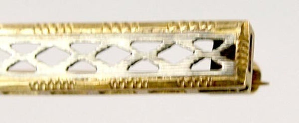 Antique 10k Yellow White Gold Openwork Filigree Bar Pin Brooch