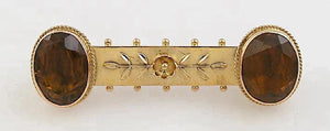 American Victorian Etruscan Revival 14k Gold Citrine Pin 1870s