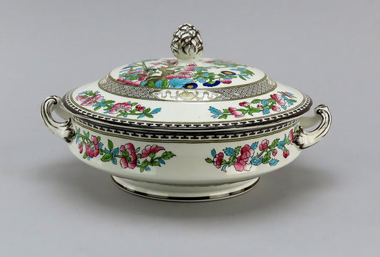 Wonderful Vintage Hancock Porcelain Indian Tree Covered Dish Black Key Gold Trim